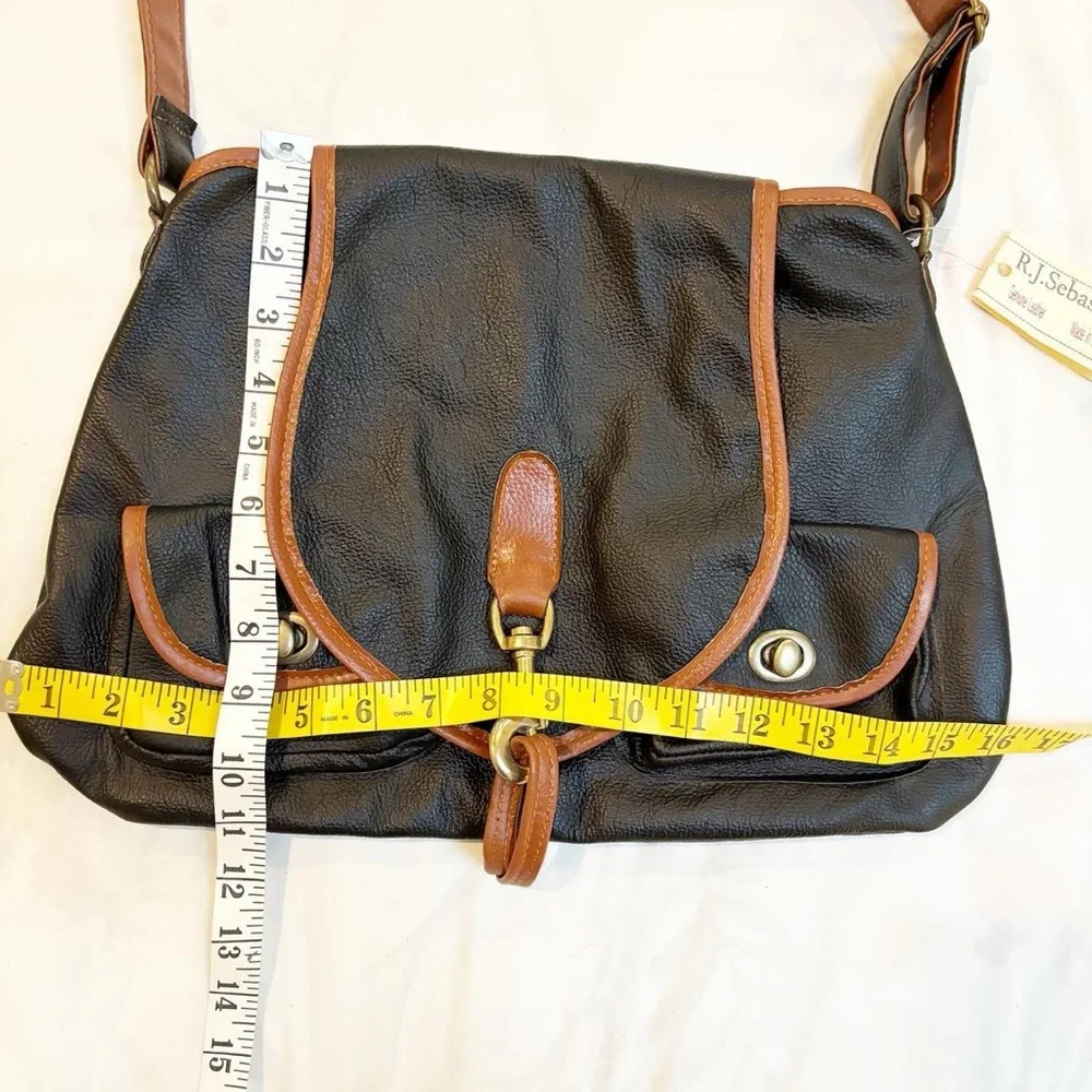 Black Leather and Brown Trim‎ Equestrian Crossbody Bag NWT Preppy 90s